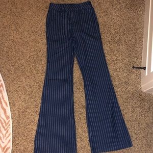 High waisted, striped, bell bottom jeans